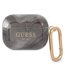 Guess GUAPUNMK Marble Collection Case priekš Apple Airpods Pro - Melns - silikona apvalks bezvadu austiņu lādēšanas ierīcei