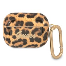 Guess GUAPUSLEO Leopard Collection Case priekš Apple Airpods Pro - Zelts - silikona apvalks bezvadu austiņu lādēšanas ierīcei