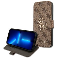Guess 4G Big Metal Logo Collection Book Case GUBKP13S4GMGBR priekš Apple iPhone 13 mini - Brūns - mākslīgās ādas sāniski atverams maciņš ar stendu
