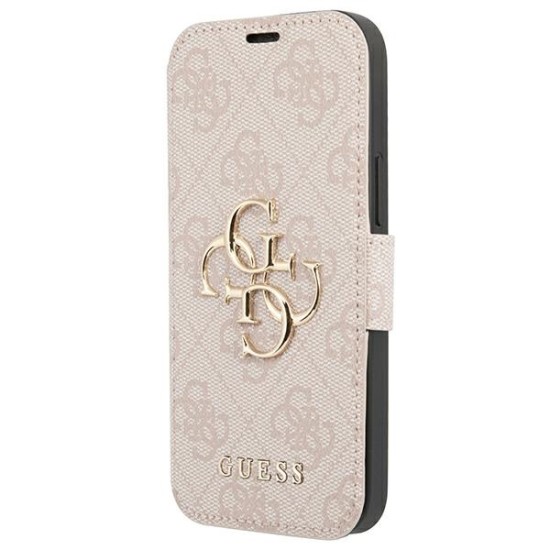 Guess 4G Big Metal Logo Collection Book Case GUBKP13S4GMGPI priekš Apple iPhone 13 mini - Rozā - mākslīgās ādas sāniski atverams maciņš ar stendu