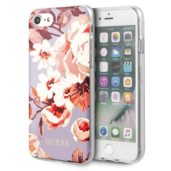 Guess Shiny Flower series Back Case GUHCI8PCUTRFL02 priekš Apple iPhone 7 / 8 / SE2 (2020) / SE3 (2022) - Violets - silikona aizmugures apvalks / bampers-vāciņš