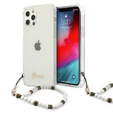 Guess White Pearl series Back Case GUHCP12MKPSWH priekš Apple iPhone 12 / 12 Pro - Caurspīdīgs - triecienizturīgs silikona aizmugures apvalks ar auklu / bampers-vāciņš