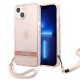 Guess Translucent Stap Collection Back Case GUHCP13MHTSGSP priekš Apple iPhone 13 - Rozā - silkona aizmugures apvalks ar auklu / bampers-vāciņš