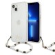 Guess White Pearl Collection Back Case GUHCP13MKPSWH priekš Apple iPhone 13 - Caurspīdīgs - triecienizturīgs silikona aizmugures apvalks ar auklu / bampers-vāciņš