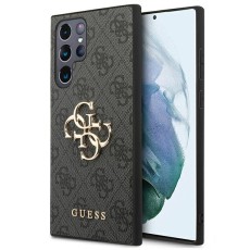 Guess 4G Big Metal Logo Collection Back Case GUHCS22L4GMGGR priekš Samsung Galaxy S22 Ultra 5G S908 - Pelēks - mākslīgās ādas aizmugures apvalks / bampers-vāciņš