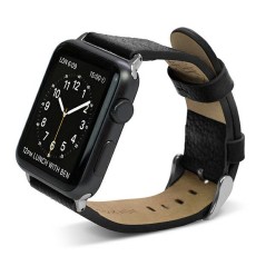 X-Doria Lux Genuine Leather Watch Band priekš Apple Watch 38 / 40 / 41 mm / Series 10 / 11 (42mm) - Melns - dabīgās ādas siksniņa priekš pulksteņiem ar saspraudi