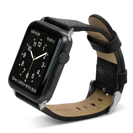 X-Doria Lux Genuine Leather Watch Band priekš Apple Watch 42 / 44 / 45 mm / Ultra 49 mm - Melns - dabīgās ādas siksniņa priekš pulksteņiem ar saspraudi