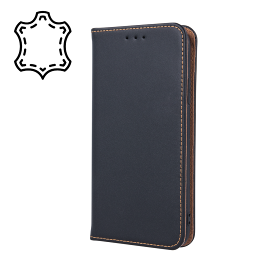 Genuine Leather Case Smart Pro priekš Samsung Galaxy A13 5G A136 / A04s A047F - Melns - dabīgās ādas maciņš sāniski atverams ar stendu