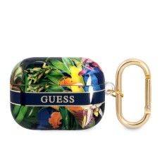 Guess GUAPHHFLB Flower Strap Collection Case priekš Apple Airpods Pro - Zils - silikona apvalks bezvadu austiņu lādēšanas ierīcei