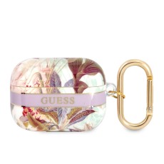 Guess GUAPHHFLU Flower Strap Collection Case priekš Apple Airpods Pro - Violets - silikona apvalks bezvadu austiņu lādēšanas ierīcei