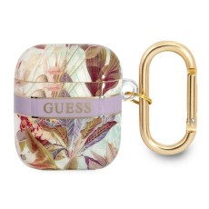 Guess GUA2HHFLU Flower Strap Collection Case priekš Apple Airpods - Violets - silikona apvalks bezvadu austiņu lādēšanas ierīcei