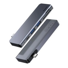 Baseus CAHUB-K0G Harmonica 5in1 Hub USB Type-C to 2xUSB 3.0 / Type-C / SD / Micro SD Card Reader Conventer Adapter - Pelēks - USB adapteris klēpjdatoriem ar Type-C ieeju / konektoru