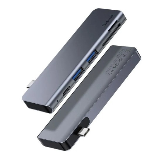 Baseus CAHUB-K0G Harmonica 5in1 Hub USB Type-C to 2xUSB 3.0 / Type-C / SD / Micro SD Card Reader Conventer Adapter - Pelēks - USB adapteris klēpjdatoriem ar Type-C ieeju / konektoru