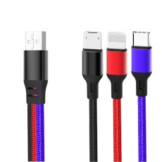 XO NB143 1.2M 3in1 3.5A USB to Lightning / Micro USB / Type-C - Krāsains - universāls lādēšanas un datu kabelis / vads