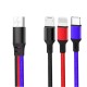 XO NB143 1.2M 3in1 2.4A USB to Lightning / Micro USB / Type-C - Krāsains - universāls lādēšanas un datu kabelis / vads