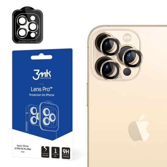 3MK Lens Protection Pro Tempered Glass camera protector priekš Apple iPhone 14 Pro / 14 Pro Max - Zelts - aizmugurējās kameras aizsargstikls
