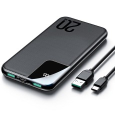 Joyroom JR-QP190 10000mAh PowerBank 2x USB 5V/3A / USB Type-C 5V/3A 20W with USB to Type-C cable - Melns - Universāla ārējas uzlādes batereja lādētājs-akumulators