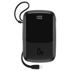 Baseus (PPQD-B01) QPow 10000mAh Power Bank 2xUSB 5V/3A  / USB Type-C 15W Ligzda with Lightning cable - Melns - Universāla ārējas uzlādes batereja lādētājs-akumulators