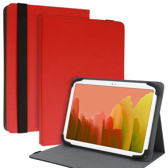 Wonder Leather Universal Book Case priekš 13 inch Tablet PC - Sarkans - Universāls sāniski atverams maks planšetdatoriem ar stendu