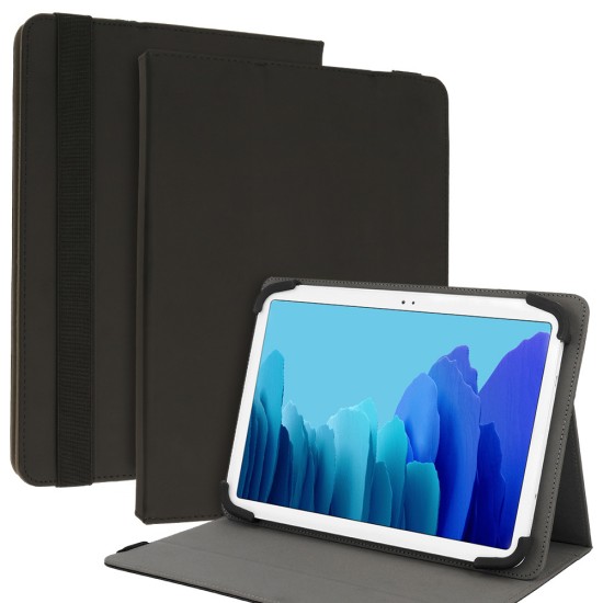 Wonder Soft Universal Book Case priekš 11 inch Tablet PC - Melns - Universāls sāniski atverams maks planšetdatoriem ar stendu