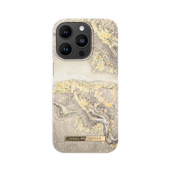 iDeal of Sweden Fashion SS19 Back Case priekš Apple iPhone 14 Pro - Sparkle Greige Marble - plastikāta aizmugures apvalks ar iebūvētu metālisku plāksni / bampers-vāciņš