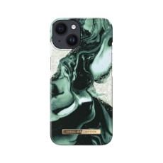 iDeal of Sweden Fashion AW21 Back Case priekš Apple iPhone 14 - Golden Olive Marble - plastikāta aizmugures apvalks ar iebūvētu metālisku plāksni / bampers-vāciņš