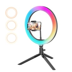 Blitzwolf BW-SL5 Dekstop LED Ring Lamp RGB Full Color 10 inch Tri-Pod / USB Cable with Remote Control - Melns - Riņķa lampa, dienas gaismas statīvs