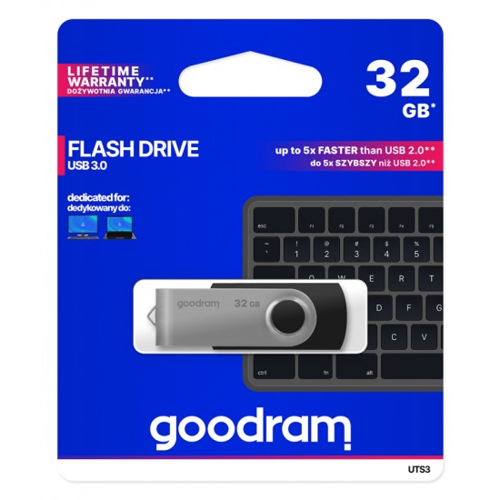 Goodram UTS3 Flash Drive 32GB USB 3.0 Flash Atmiņa - Melna
