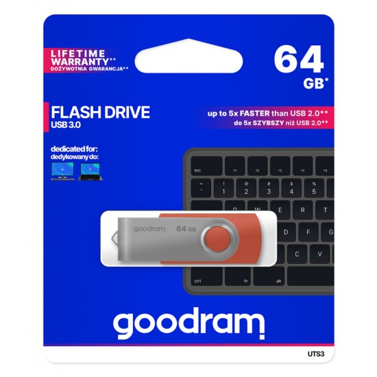 Goodram UTS3 Flash Drive 64GB USB 3.0 Flash Atmiņa - Sarkana