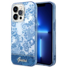 Guess Porcelain Collection Back Case GUHCP14LHGPLHB priekš Apple iPhone 14 Pro - Gaiši Zils - silkona aizmugures apvalks / bampers-vāciņš