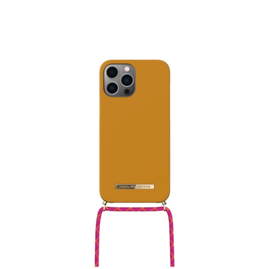 iDeal of Sweden Ordinary Necklace AG22 Back Case priekš Apple iPhone 13 Pro Max - Ochre Yellow - plastikāta aizmugures apvalks ar auklu un iebūvētu metālisku plāksni / bampers-vāciņš