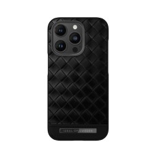 iDeal of Sweden Atelier SS21 Back Case priekš Apple iPhone 14 Pro - Onyx Black - mākslīgās ādas aizmugures apvalks ar iebūvētu metālisku plāksni / bampers-vāciņš