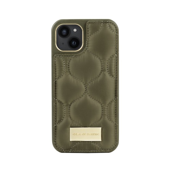 iDeal of Sweden Atelier AG22 Back Case priekš Apple iPhone 13 - Puffy Khaki - mākslīgās ādas aizmugures apvalks ar turētāju / bampers-vāciņš