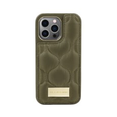 iDeal of Sweden Atelier AG22 Back Case priekš Apple iPhone 14 Pro - Puffy Khaki - mākslīgās ādas aizmugures apvalks ar turētāju / bampers-vāciņš