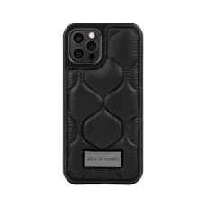 iDeal of Sweden Atelier AG22 Back Case priekš Apple iPhone 12 / 12 Pro - Puffy Black - mākslīgās ādas aizmugures apvalks ar turētāju / bampers-vāciņš