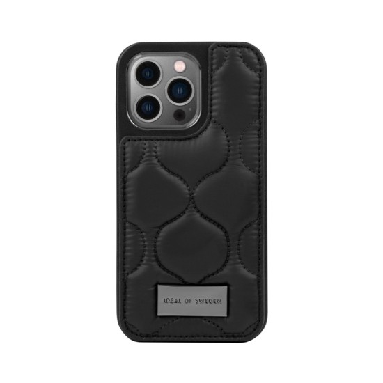 iDeal of Sweden Atelier AG22 Back Case priekš Apple iPhone 14 Pro - Puffy Black - mākslīgās ādas aizmugures apvalks ar turētāju / bampers-vāciņš
