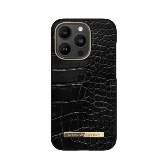 iDeal of Sweden Atelier AW20 Back Case priekš Apple iPhone 14 Pro - Neo Noir Croco - mākslīgās ādas aizmugures apvalks ar iebūvētu metālisku plāksni / bampers-vāciņš