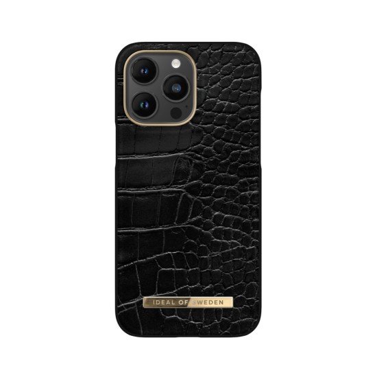 iDeal of Sweden Atelier AW20 Back Case priekš Apple iPhone 14 Pro Max - Neo Noir Croco - mākslīgās ādas aizmugures apvalks ar iebūvētu metālisku plāksni / bampers-vāciņš