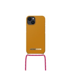 iDeal of Sweden Ordinary Necklace AG22 Back Case priekš Apple iPhone 14 - Ochre Yellow - plastikāta aizmugures apvalks ar auklu un iebūvētu metālisku plāksni / bampers-vāciņš
