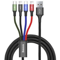 Baseus 1.2M 4in1 CA1T4-A01 Fast 3.5A USB to 2x Lightning / Micro USB / Type-C cable - Melns - universāls lādēšanas un datu kabelis / vads