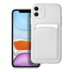 Forcell Card Back Case priekš Apple iPhone 11 - Balts - silikona aizmugures apvalks ar kabatiņu / bampers-vāciņš