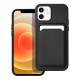 Forcell Card Back Case priekš Apple iPhone 12 / 12 Pro - Melns - silikona aizmugures apvalks ar kabatiņu / bampers-vāciņš