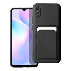 Forcell Card Back Case priekš Xiaomi Redmi 9A - Melns - silikona aizmugures apvalks ar kabatiņu / bampers-vāciņš