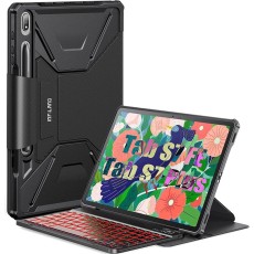 Infiland Keyboard Stand Book Case priekš Samsung Galaxy Tab S7 Plus T970 / T976 / Tab S8 Plus X800 / X806 / Tab S7 FE T733 / T736 - Melns - triecienizturīgs sāniski atverams maciņš ar klaviatūru