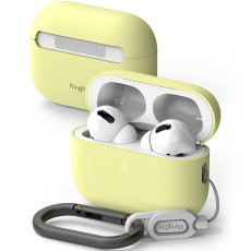 Ringke Silicone Case priekš Apple Airpods Pro 2 - Dzeltens - silikona apvalks bezvadu austiņu lādēšanas ierīcei ar karabīni