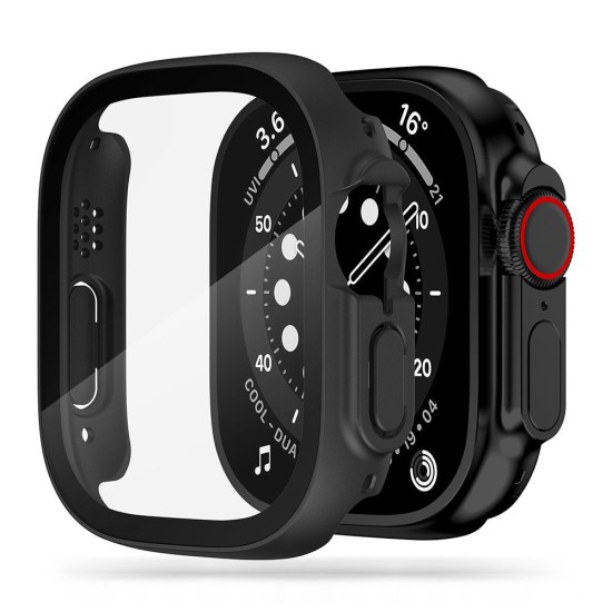 Tech-Protect Defense 360 Case with Tempered Glass priekš Apple Watch Ultra (49mm) - Melns - plastikāta apvalks viedpulksteņiem ar aizsargstiklu