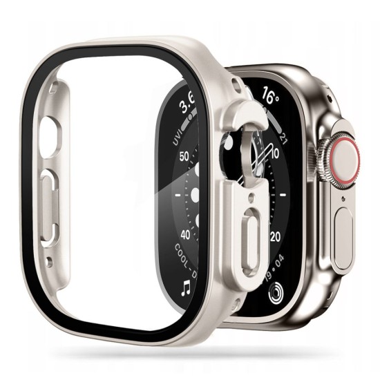 Tech-Protect Defense 360 Case with Tempered Glass priekš Apple Watch Ultra (49mm) - Sudrabains - metālisks apvalks viedpulksteņiem ar aizsargstiklu