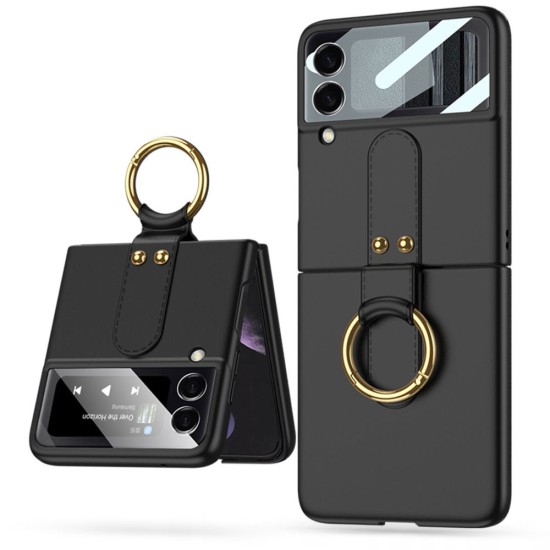 Tech-Protect Icon Ring Case priekš Samsung Galaxy Flip4 5G - Melns - plastikāta aizmugures apvalks ar gredzenu-turētāju / vāciņš