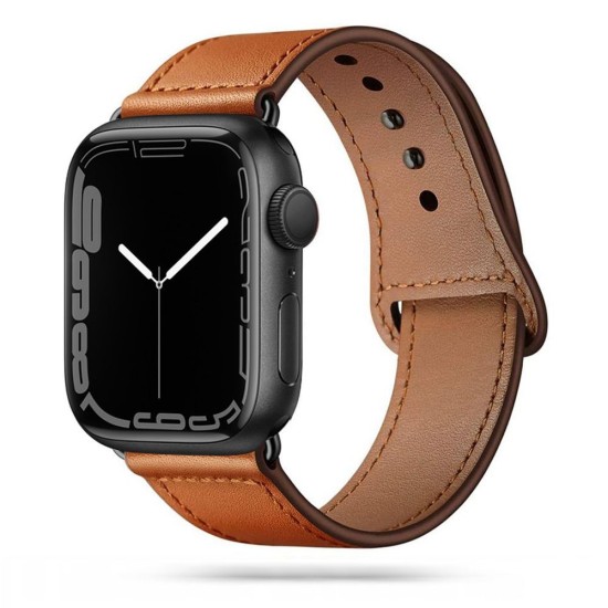 Tech-Protect Leather Fit Watch Band priekš Apple Watch 42 / 44 / 45 mm / Ultra 49 mm - Brūns - dabīgās ādas siksniņa viedpulksteņiem