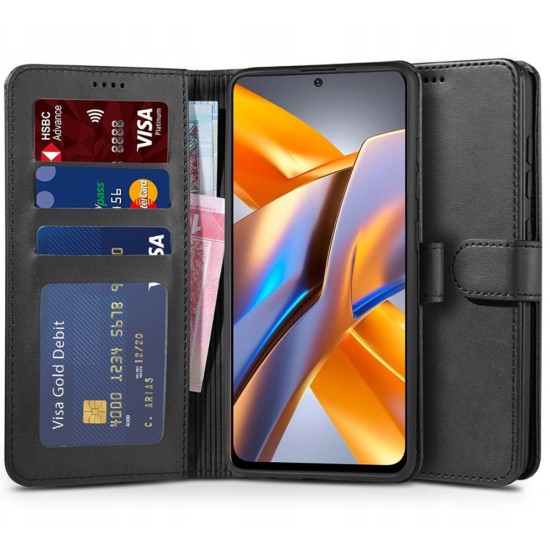 Tech-Protect Wallet Book Case priekš Xiaomi Redmi Note 10 / Note 10S / Poco M5s - Melns - sāniski atverams maciņš ar magnētu un stendu / grāmatveida maks